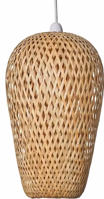 ValueLights Malay Natural Bamboo and Rattan Boho Pendant Ceiling Light in Yellow and Beige