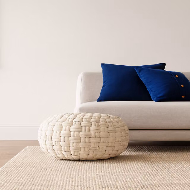 Artisan Furniture White Cotton Tube Pouffe, H 48.0 cm x W 36.0 cm x D 36.0 cm