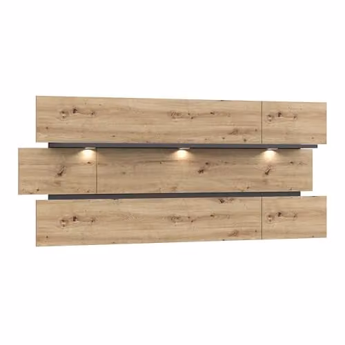 Furniture to Go Klara Wall Mounted Oak Shelf with Integrated LED Lighting in Grey and Brown
