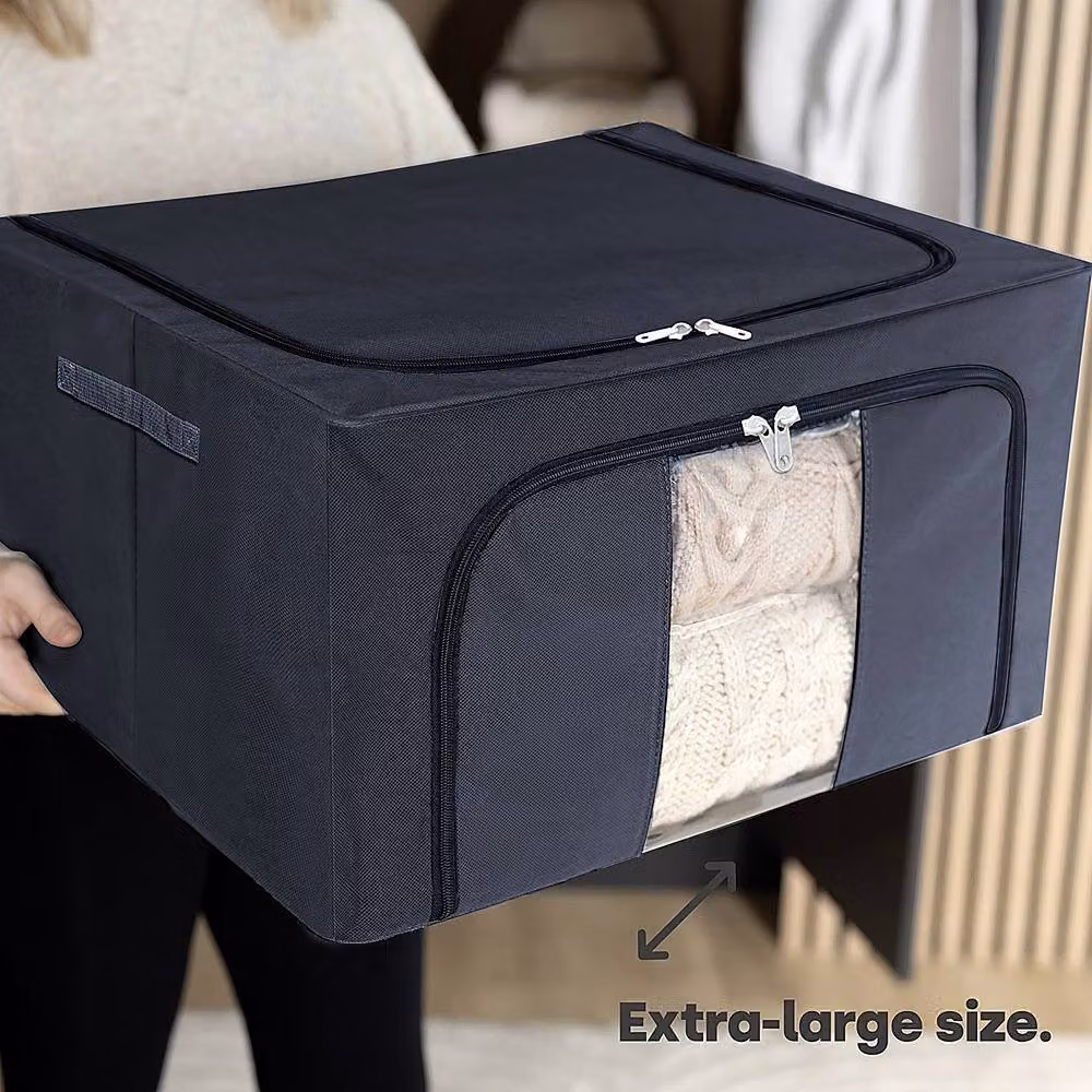YnysTec Large Zipped Clothes Storage Bags and Wardrobe Organiser Boxes in Dark Blue, W: 50.0 cm, D: 35.0 cm, H: 40.0 cm – 5