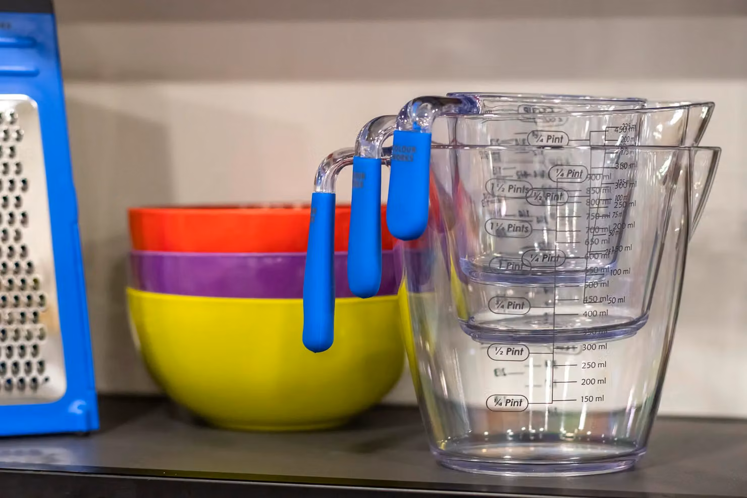 Colourworks 3 Piece Blue Transparent Acrylic Nesting Measuring Jug Set with Printed Scale – 2