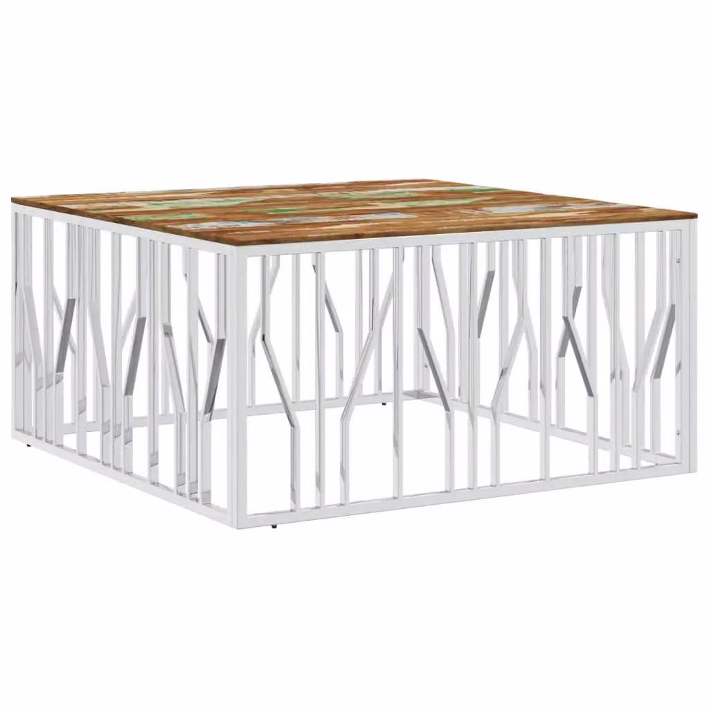 Berkfield Home Square Coffee Table in Silver Stainless Steel and Reclaimed Brown Wood – 2