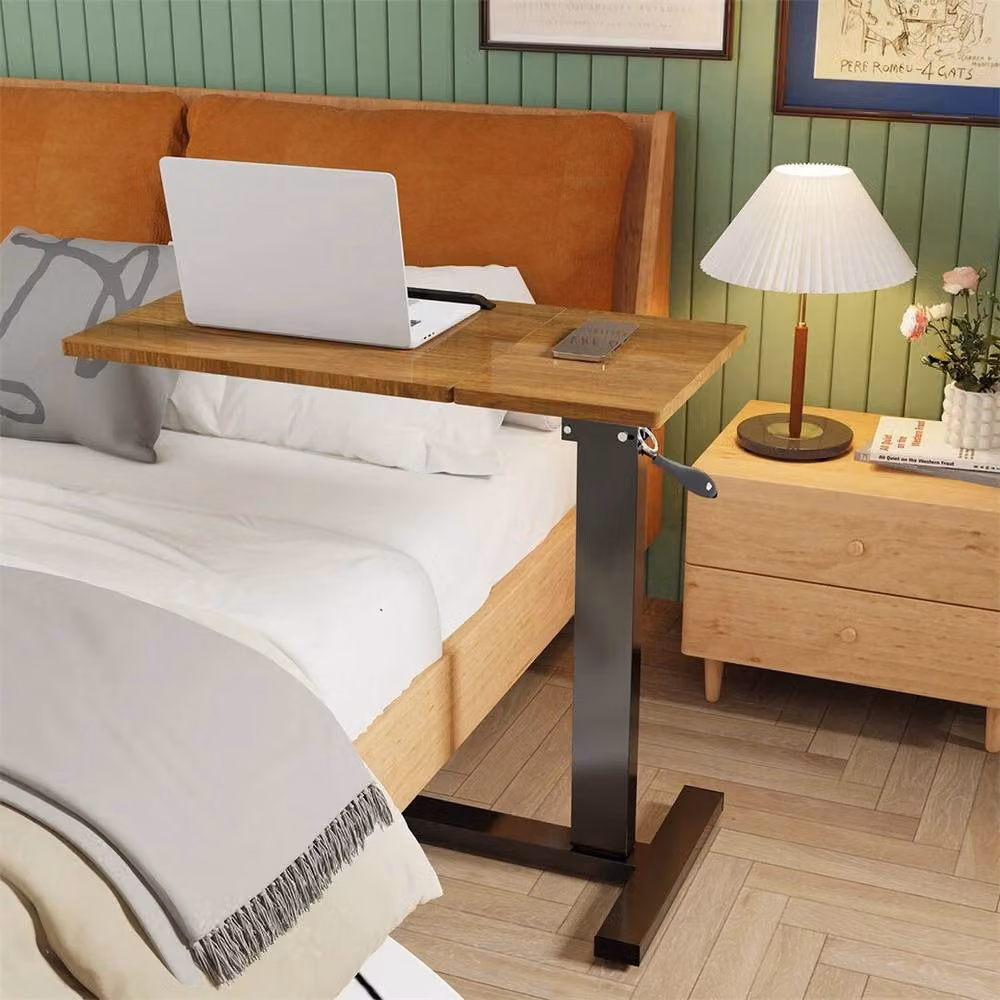 NESTLUNE Heavy Duty Overbed Table with Tilting Top and Wheels in Brown – 2