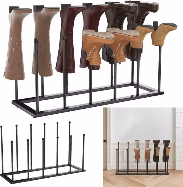 PAWNORA Black Metal Freestanding Boot Rack Organizer, W: 100 cm, D: 15 cm, H: 43 cm