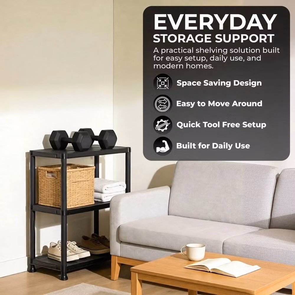 Havendro 3-Tier Freestanding Plastic Garage Storage Rack in Black, H 91 x W 60 x D 30 cm – 5