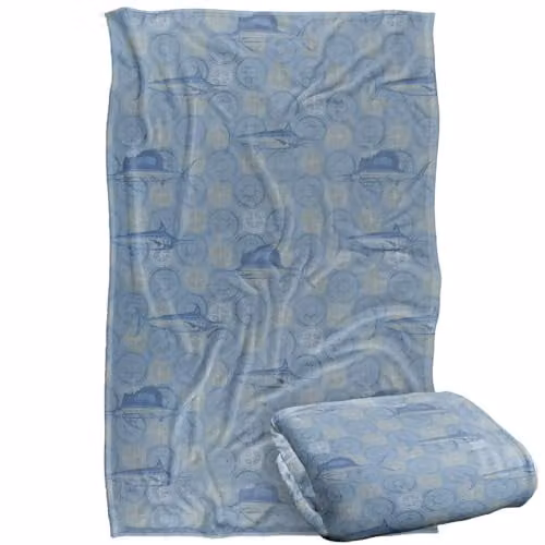 JQ Licensing Billfish Fishing Compass Pattern Super Soft Fleece Throw Blanket, Multicolour, W: 91 cm, D: 147 cm – 1