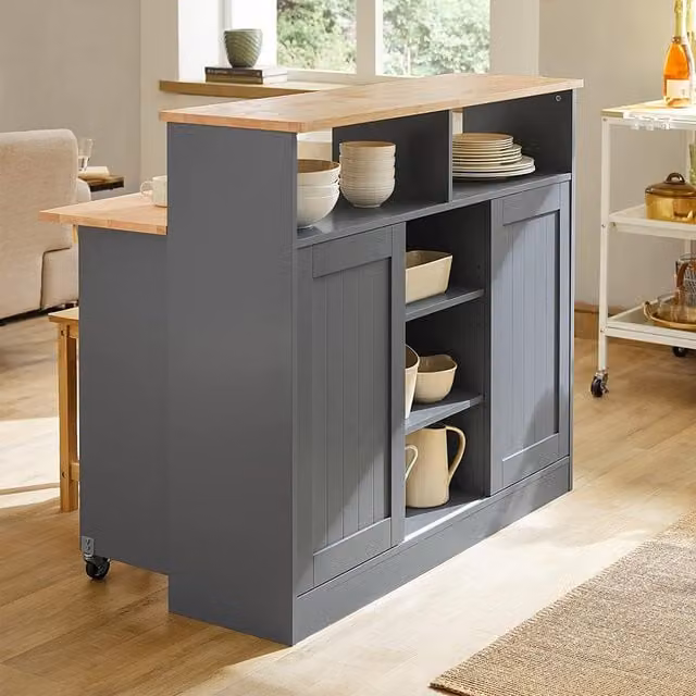 SoBuy Modern Grey Wood Kitchen Storage Island with Matt Finish