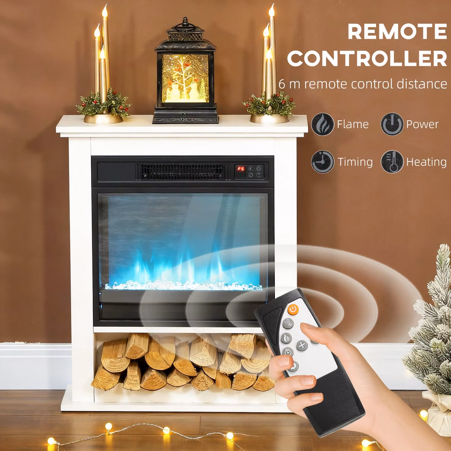 HOMCOM 1800W Adjustable Faux Flame Electric Fireplace, White – 4