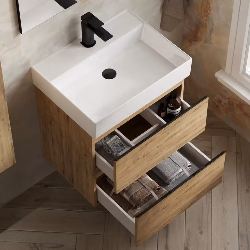Banyetti Vatilla 600mm Wall Hung Vanity Unit with Veneto 1 Tap Hole Basin in Ostippo Light Oak – 3