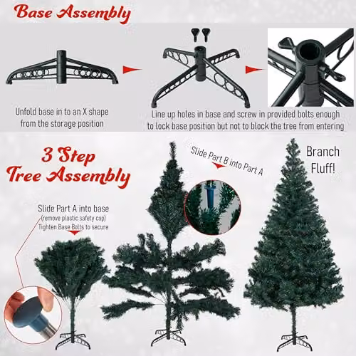 Deco Express Realistic Artificial Green Spruce Christmas Tree with Stand, H: 150 cm, W: 25.4 cm, D: 25.4 cm – 4