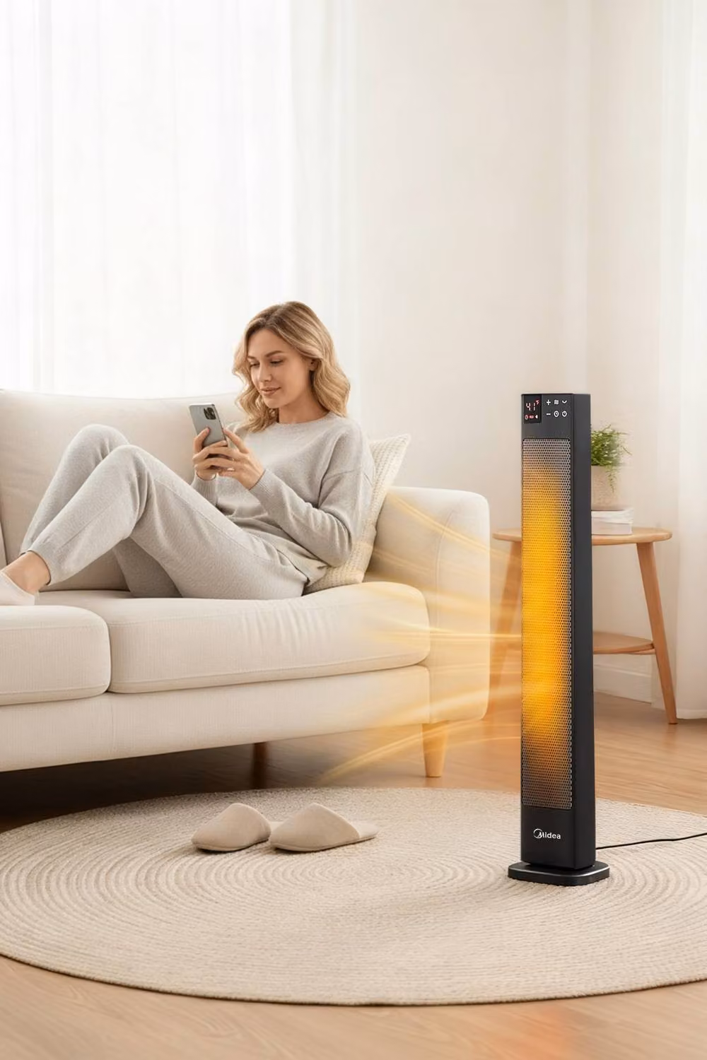 Midea 2KW PTC Ceramic Tower Heater with Remote Control, Overheat and Tip Protection, Black – 4