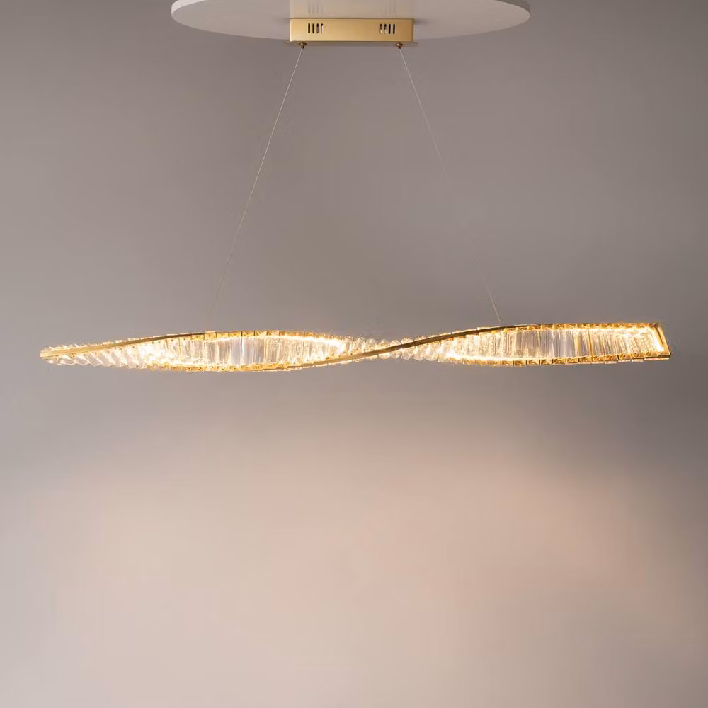 Netlighting Krone Modern Bar Pendant Light in Gold and Brass with Crystal Shade, 120 cm, 2600 lm, 3000K Warm White LED – 2