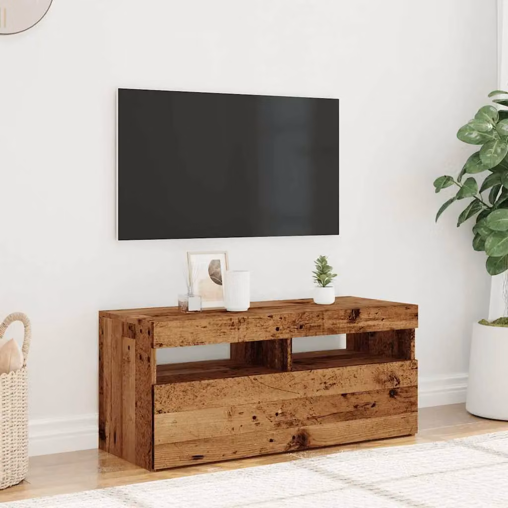 Berkfield Home Modern TV Cabinet with Integrated LED Lights in Brown, W/D/H: 90 x 35 x 40 cm – 5