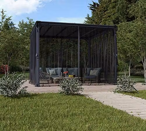 Palram Grey Polyester Net Curtain Set for Square Gazebos, UV Resistant and Machine Washable – 1