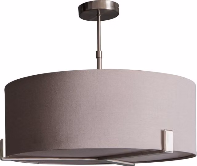 Loops Height Adjustable Pendant Light in Satin Nickel and Slate Grey Fabric
