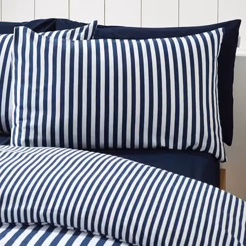 Catherine Lansfield Reversible Striped Cotton Flannelette Duvet Cover and Pillowcase Set, Blue, W/D/H: 220 x 220 x 50 x 75 cm – 2