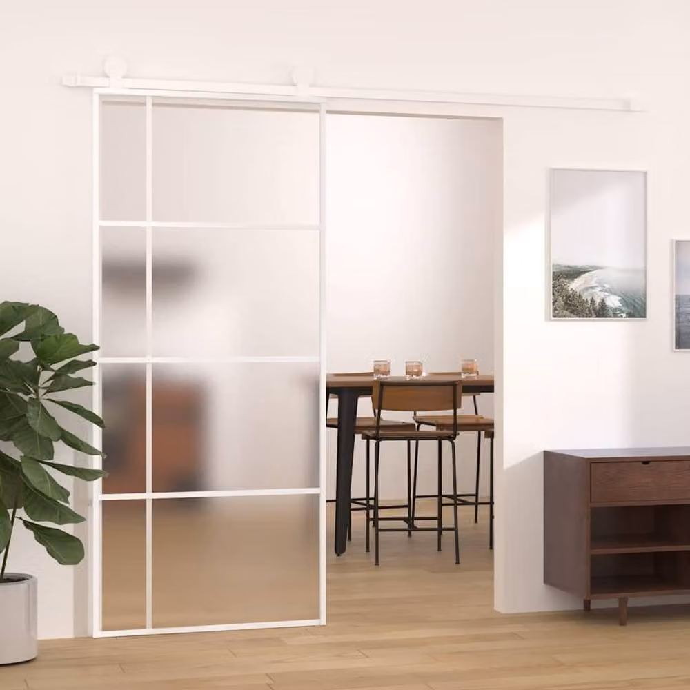 Berkfield Home Modern Sliding Door in White Aluminium with Frosted ESG Glass, W: 90 cm, H: 205 cm – 2