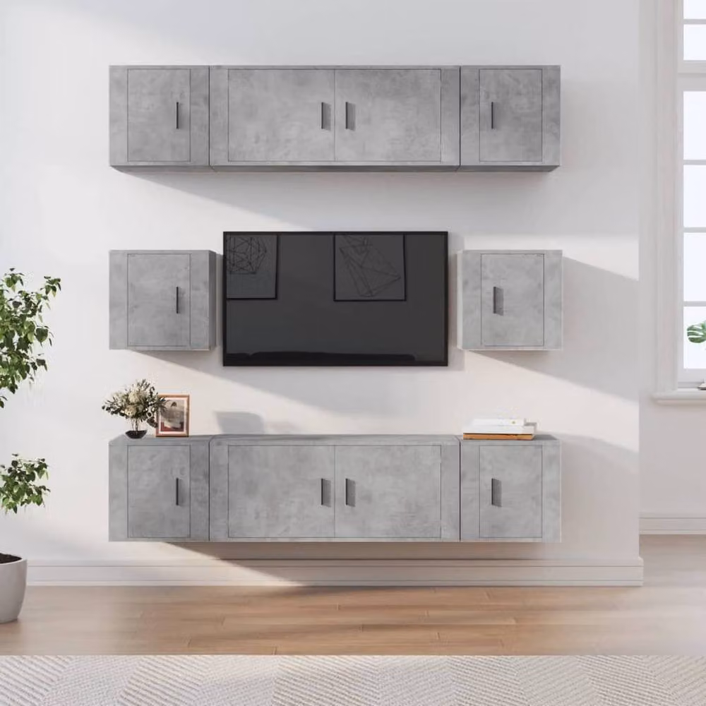 Berkfield Home Classic 8 Piece TV Cabinet Set in Concrete Grey Engineered Wood – 2