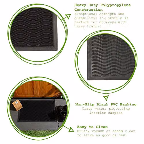 Nicola Spring Heavy Duty Door Mats, Black Waves, Pack of 2, W: 60 cm, D: 40 cm – 3
