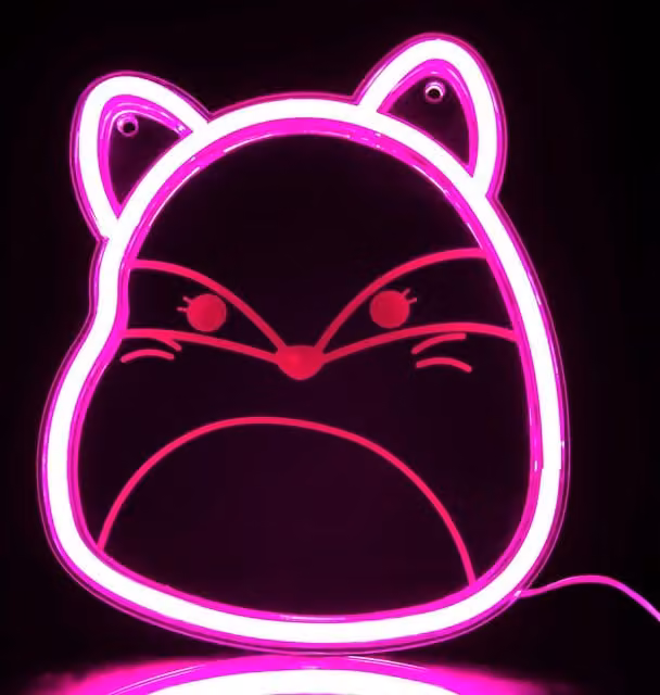 Squishmallows Fifi The Fox Neon LED Wall Light in Pink, USB Powered