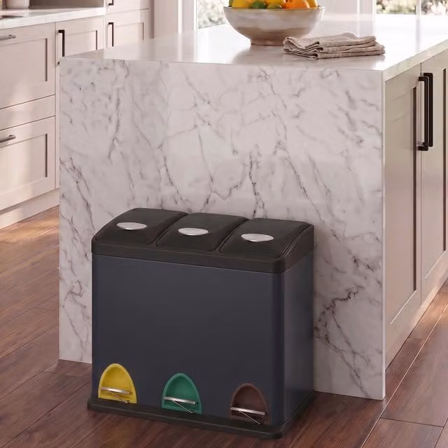 SONGMICS 3-in-1 Kitchen Waste Bin with Pedals and Removable Inner Bucket, Grey/Anthracite