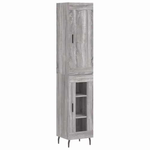 vidaXL Modern Grey Highboard with Hinged Doors and Internal Shelves, W/D/H: 34.5 x 32.55 x 180 cm