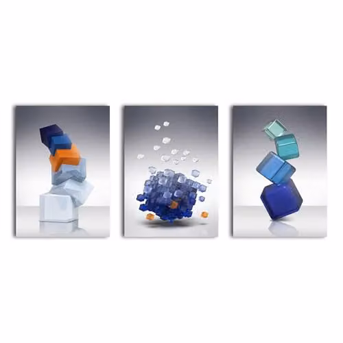 Simpa Abstract Geometric 3 Panel Canvas Wall Art, Multicolour – 1