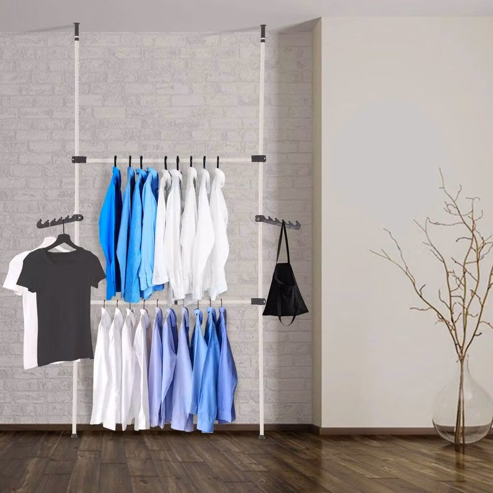 PAWNORA Telescopic Clothes Rail Wardrobe Organiser in White – 3