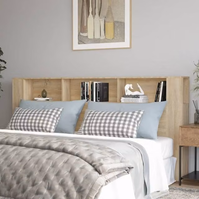 Berkfield Home Sonoma Oak Headboard Cabinet in Brown, W: 220 cm, D: 18.5 cm, H: 104.5 cm