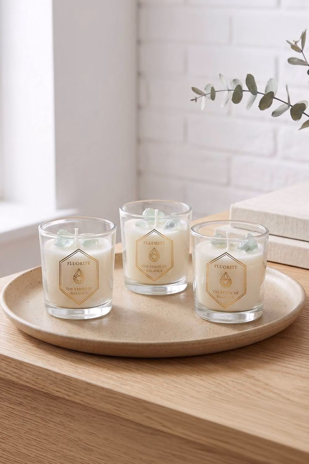 Homescapes Crystal Scented Candle Gift Set of 3 in Green and White – 2