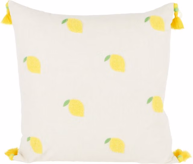 Limona Square Embroidered Cushion in White and Yellow