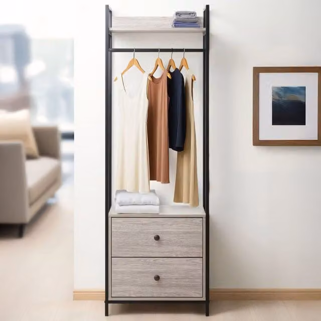 Swish Furniture Alva Open Wardrobe with 2 Drawers in Grey Oak and Black