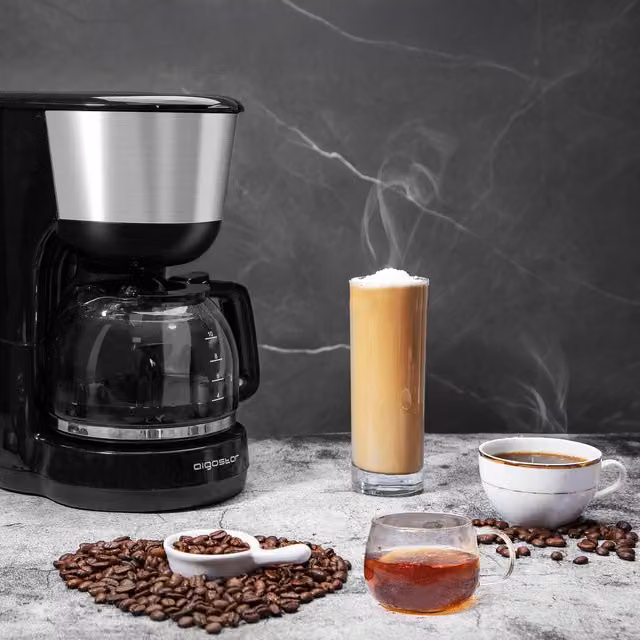 Aigostar Drip Filter Coffee Maker Machine with Glass Jug and Auto Shut-off, Black
