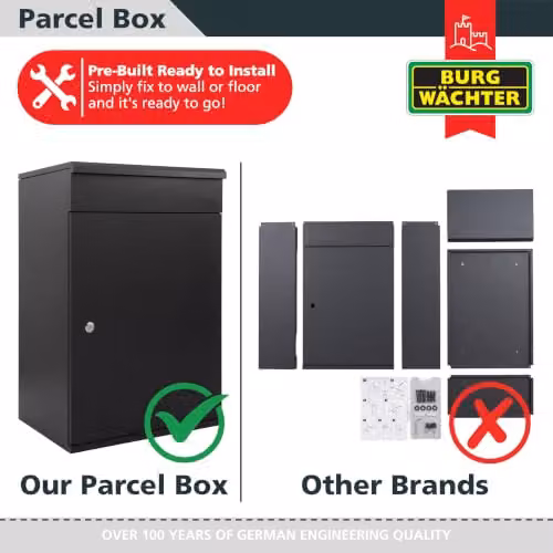 Burg-Wächter Wall Mounted Galvanised Steel Parcel Box, Black, W/D/H: 35.0 x 16.18 x 68.0 cm – 3