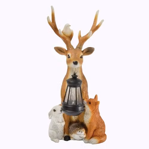 Coopers of Stortford Reindeer and Friends Solar Powered LED Garden Ornament in Brown, White and Multicolour