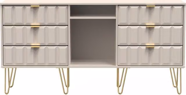 Ready Assembled 2 U Metro 6 Drawer Sideboard in Beige and Gold