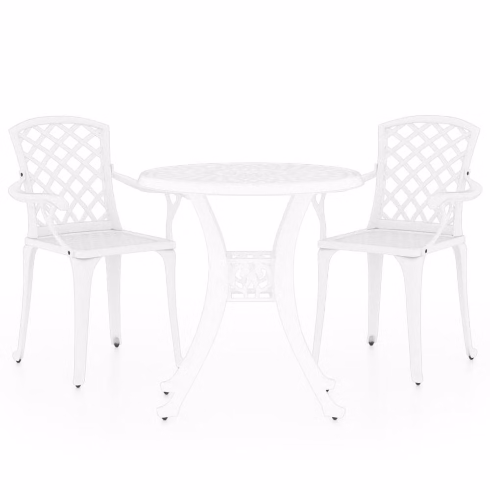 Berkfield Home 3 Piece Cast Aluminium Bistro Set in White – 2