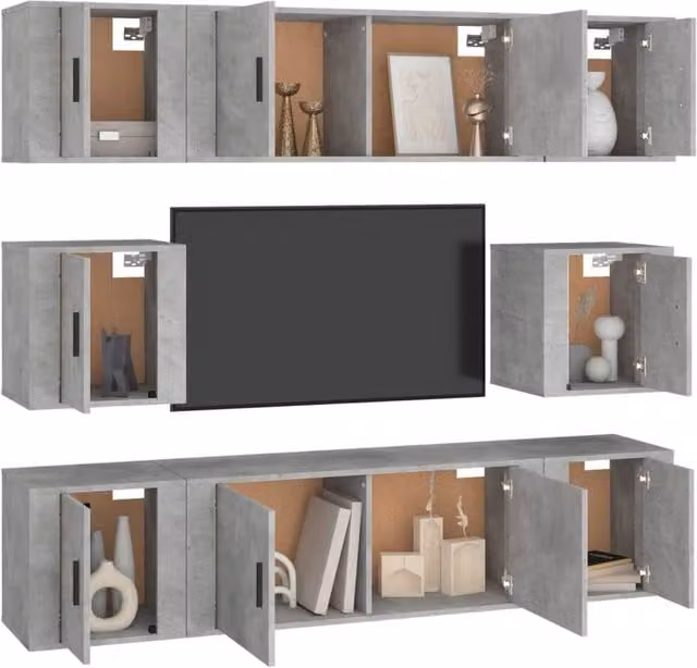 Berkfield Home Classic 8 Piece TV Cabinet Set in Concrete Grey Engineered Wood