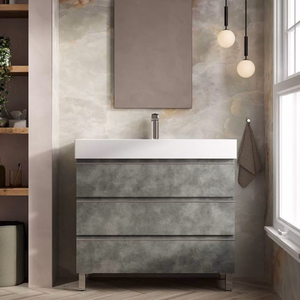 Banyetti Vatilla Floorstanding Vanity Unit with Lira Basin in Cemento Grey, W/D/H: 100 x 45 x 100 cm – 2