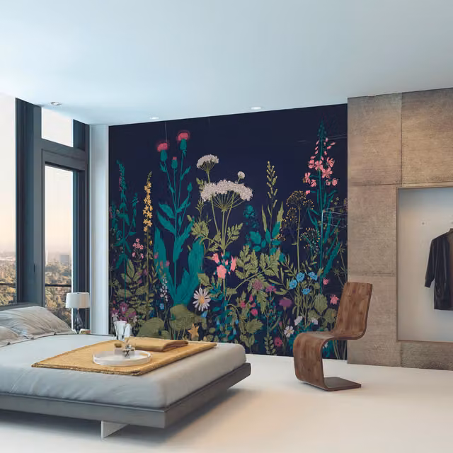 Origin Murals Botanical Fleur Blue Floral Wall Mural