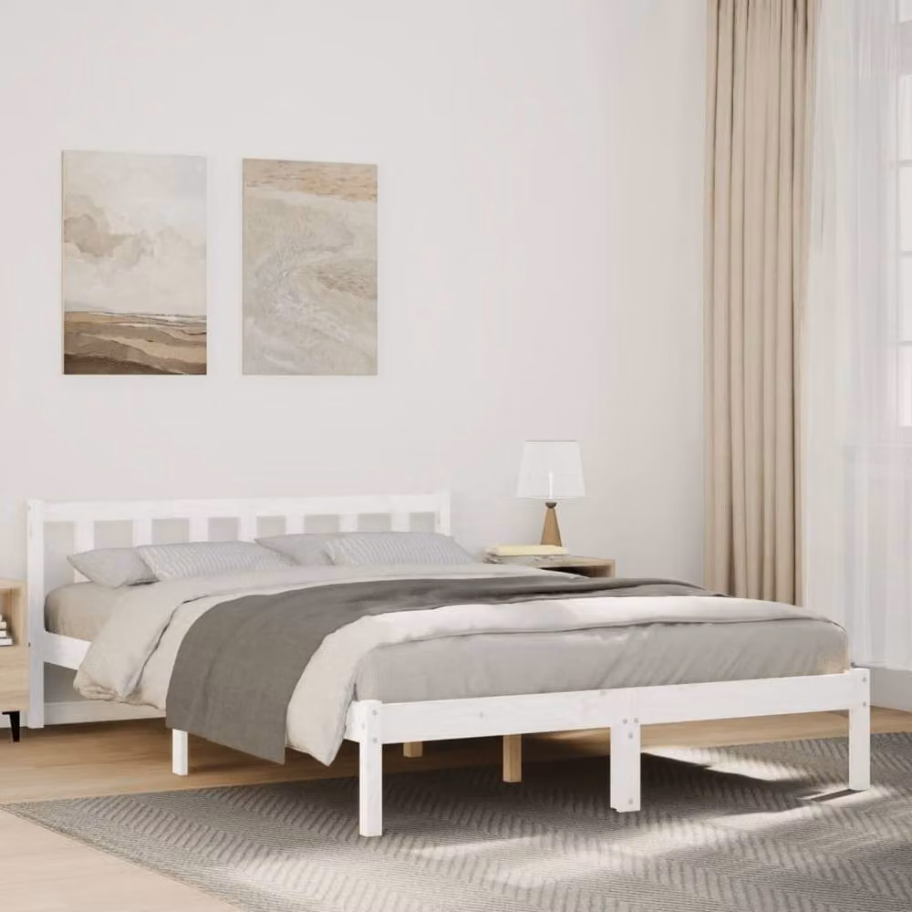 Berkfield Home Extra Long Solid Wood Pine Bed Frame in White, W: 160 cm, L: 210 cm – 2