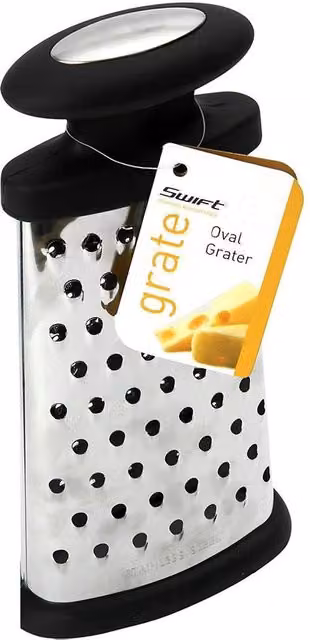 Dexam 23cm Oval Fine Food Grater with Soft Grip and Non-Slip Base in Silver and Multicolour
