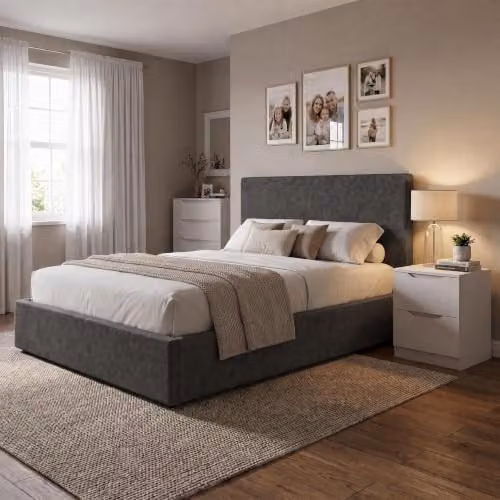 FWStyle Double Ottoman Storage Bed in Fossil Grey, W/D/H: 154 x 113 x 209 cm – 5