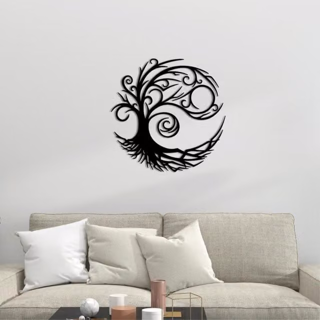 Decortie Tree of Life Modern Metal Wall Art, Black, W45 cm x H45 cm