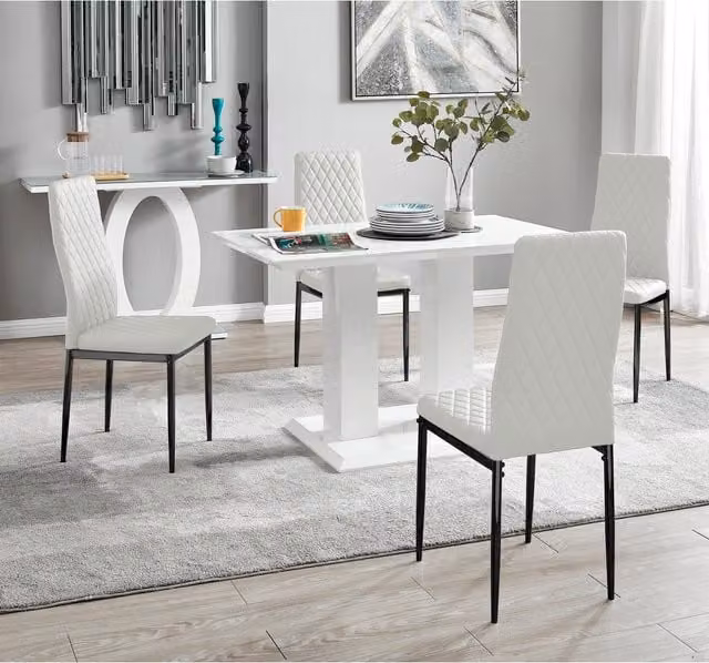 FurnitureboxUK Imperia White Rectangular Dining Table and 4 Milan Black Leg Chairs Set