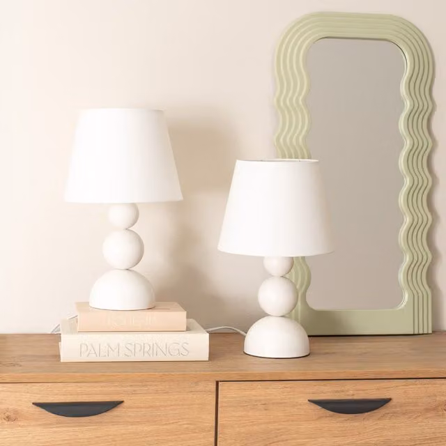 ValueLights Pair of Winnie Touch Table Lamps in Beige and White