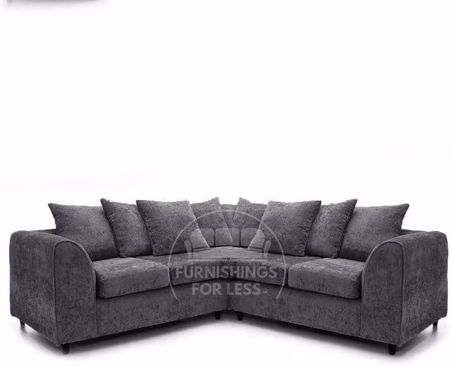Furnishings For Less UK Monaco 5 Seater L-Shaped Chenille Fabric Sofa in Grey with Scatter Cushions – 1