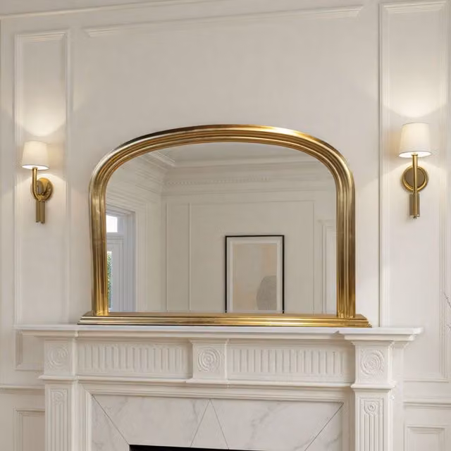 Yearn Arched Contemporary Overmantle Mirror in Metallic Gold, W: 112 cm, H: 77 cm