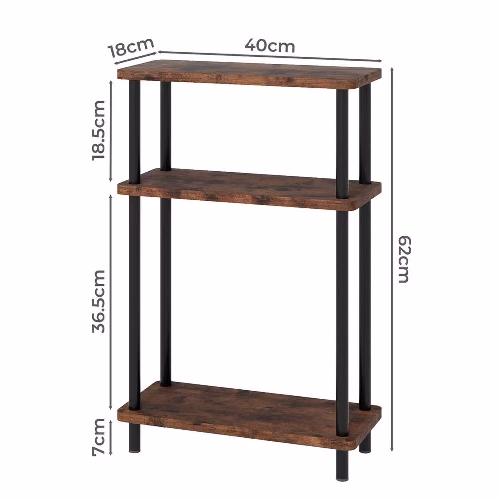Levede Slim 3-Tier Side Table in Brown with Wood and Metal Construction – 4