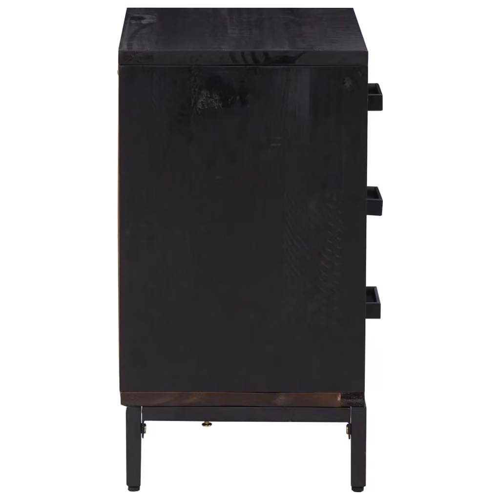 Berkfield Home Black Solid Pinewood Bedside Cabinet W/D/H: 36 x 30 x 54 cm – 3
